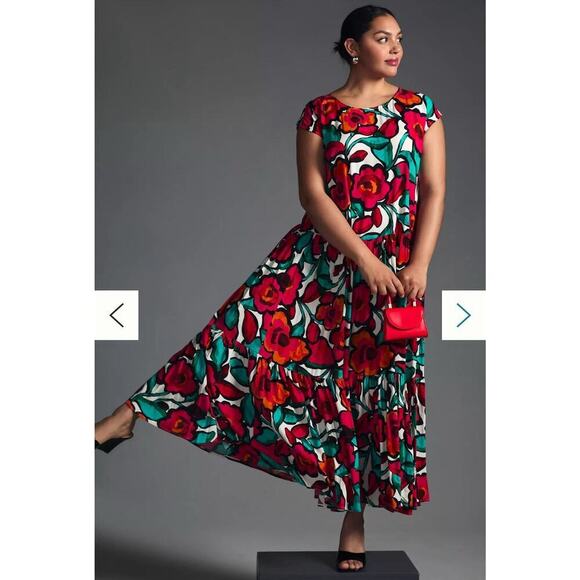 Anthropologie Corey Lynn Calter Tiered Short Sleeve Dress Size Medium Floral - Picture 3 of 16